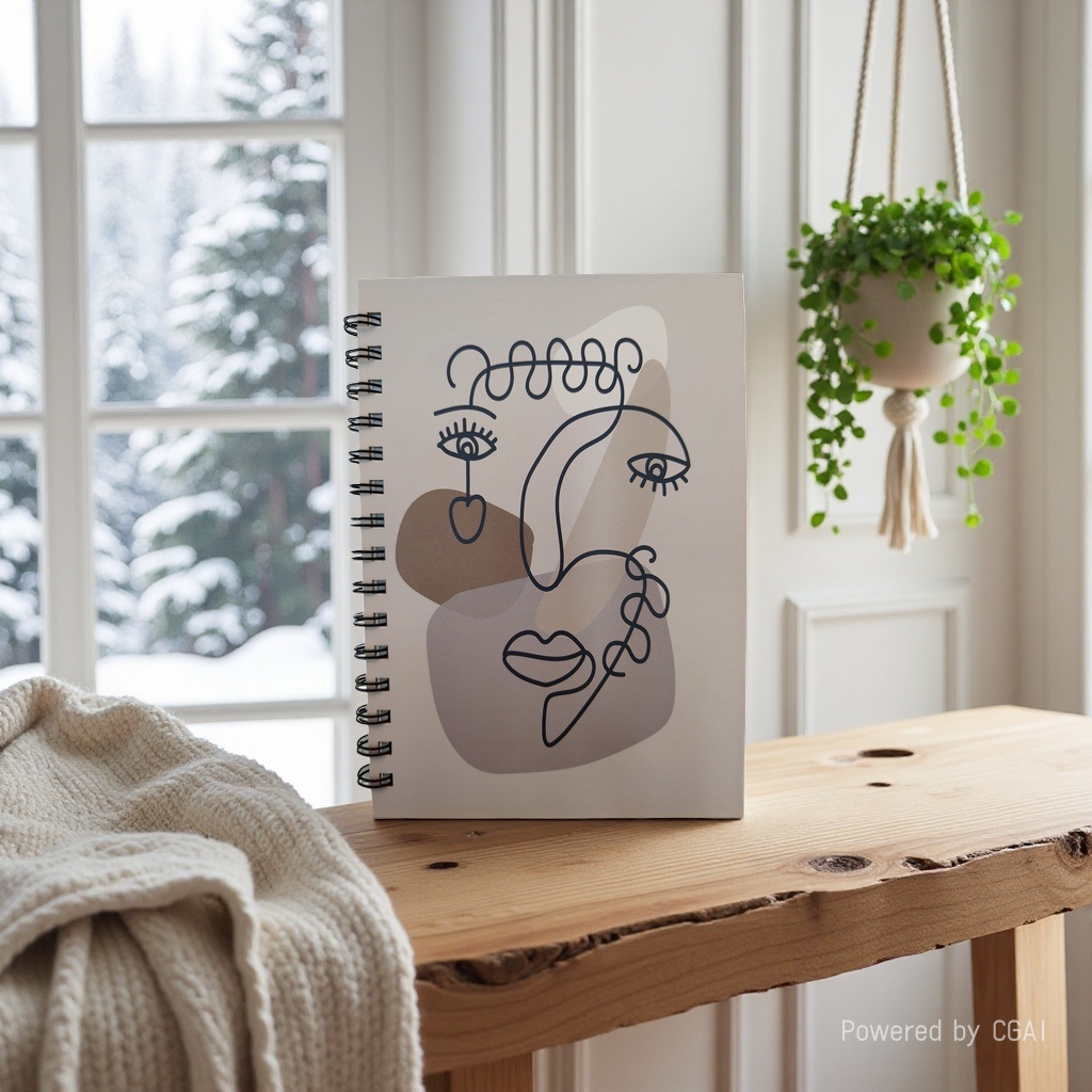 Donghu Paper Products A5 Abstract Face Coil Notebook Warm gray contrasting color cover creative line design student office universal horizontal line notebook