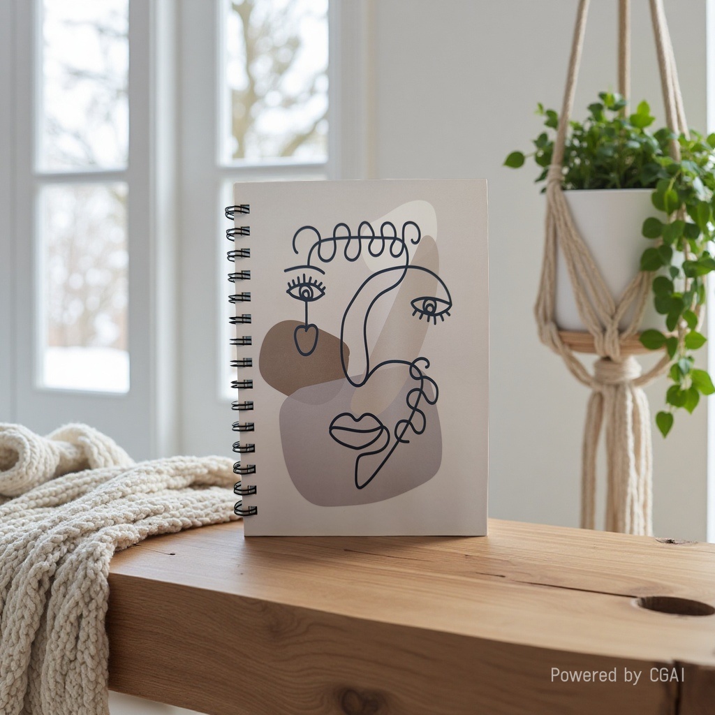 Donghu Paper Products A5 Abstract Face Coil Notebook Warm gray contrasting color cover creative line design student office universal horizontal line notebook Specification image