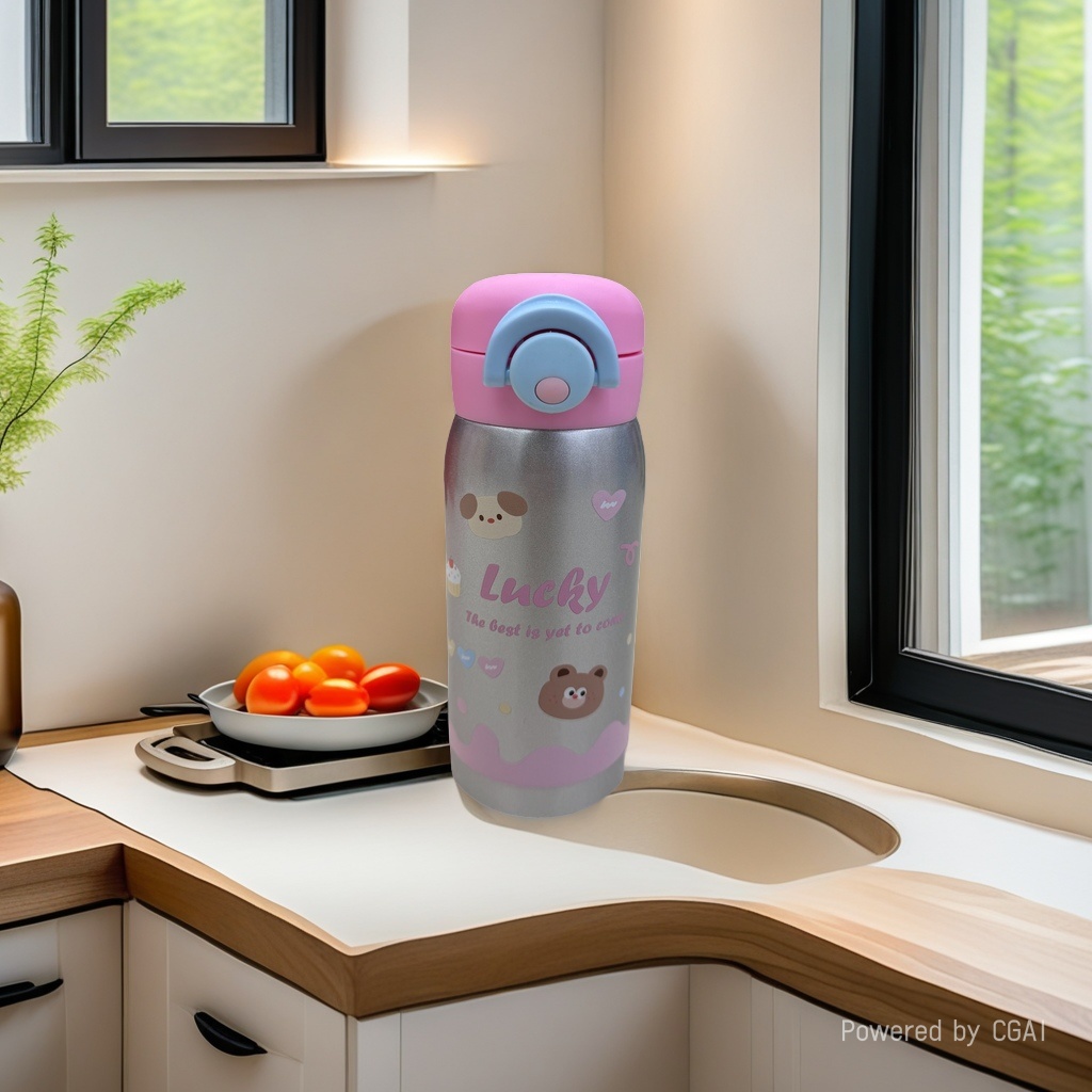 粉色盖子银色保温杯大容量保温杯防漏保温杯