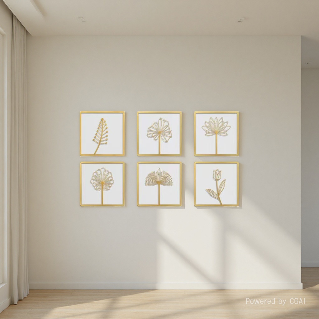 金色线条花卉艺术装饰画现代简约客厅挂画详情5