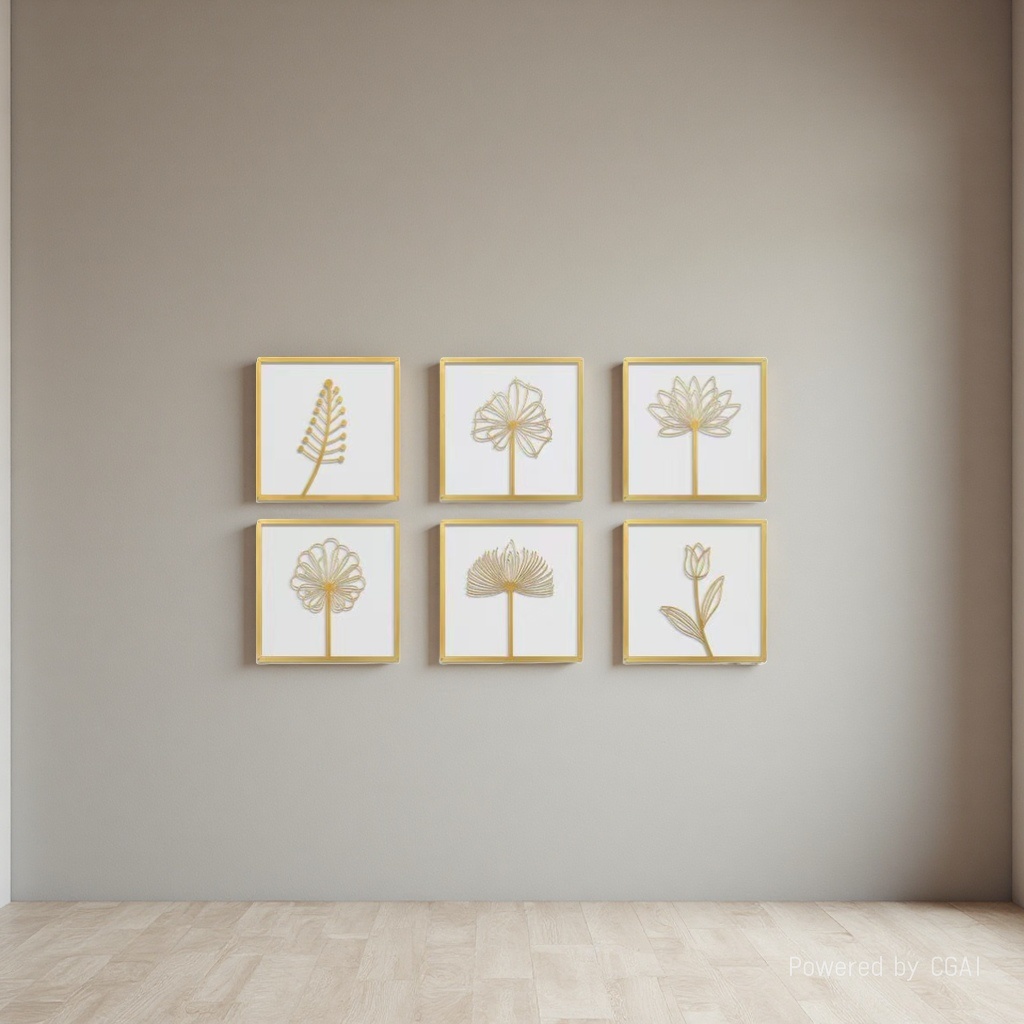 金色线条花卉艺术装饰画现代简约客厅挂画