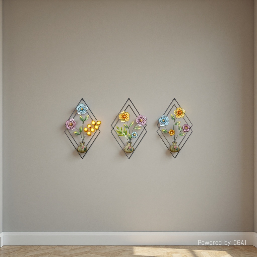 现代装饰画花卉金属框架花瓶图案挂画客厅装饰画