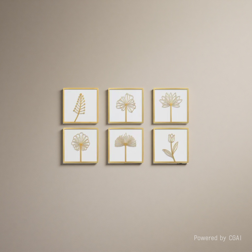 金色线条花卉艺术画六幅装工艺画客厅装饰画简约挂画书房装饰画产品图