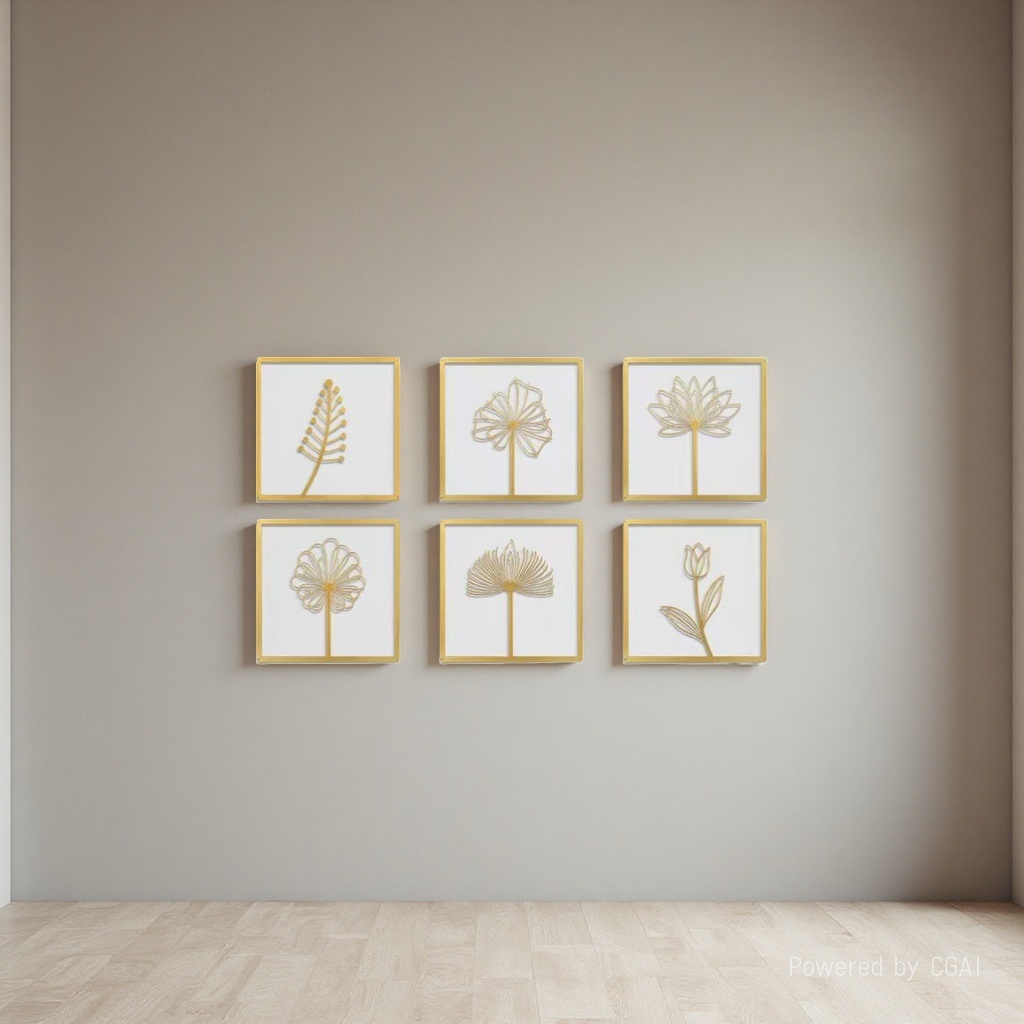 金色线条花卉艺术画六幅装工艺画客厅装饰画简约挂画书房装饰画