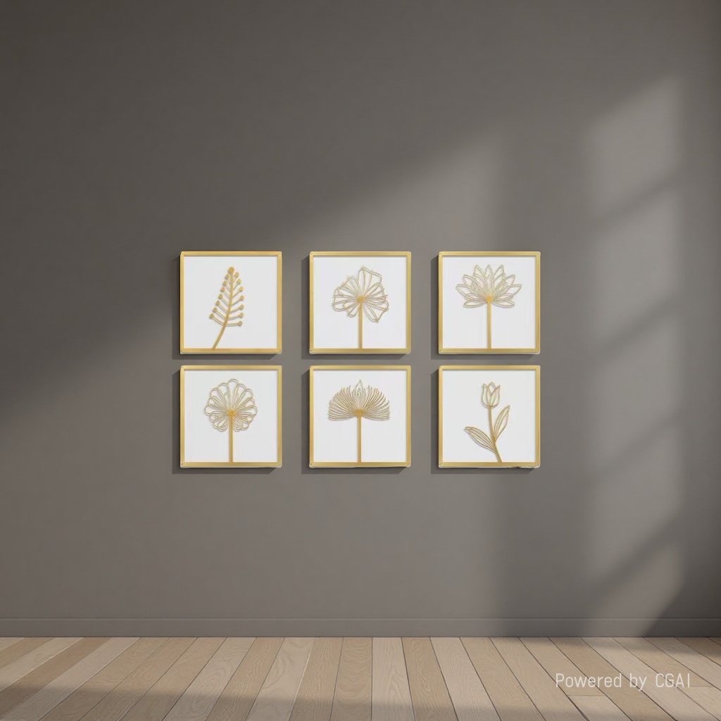 金色线条花卉艺术画六幅装工艺画客厅装饰画简约挂画书房装饰画细节图
