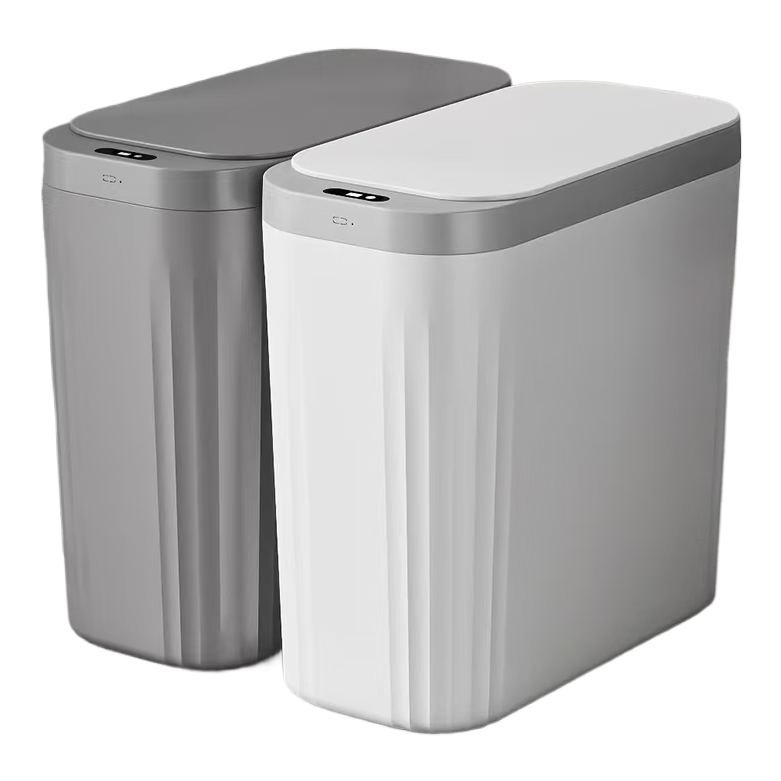 智能小户型垃圾桶家用大容量可折叠垃圾篓30升防异味静音收纳盒白底实物图