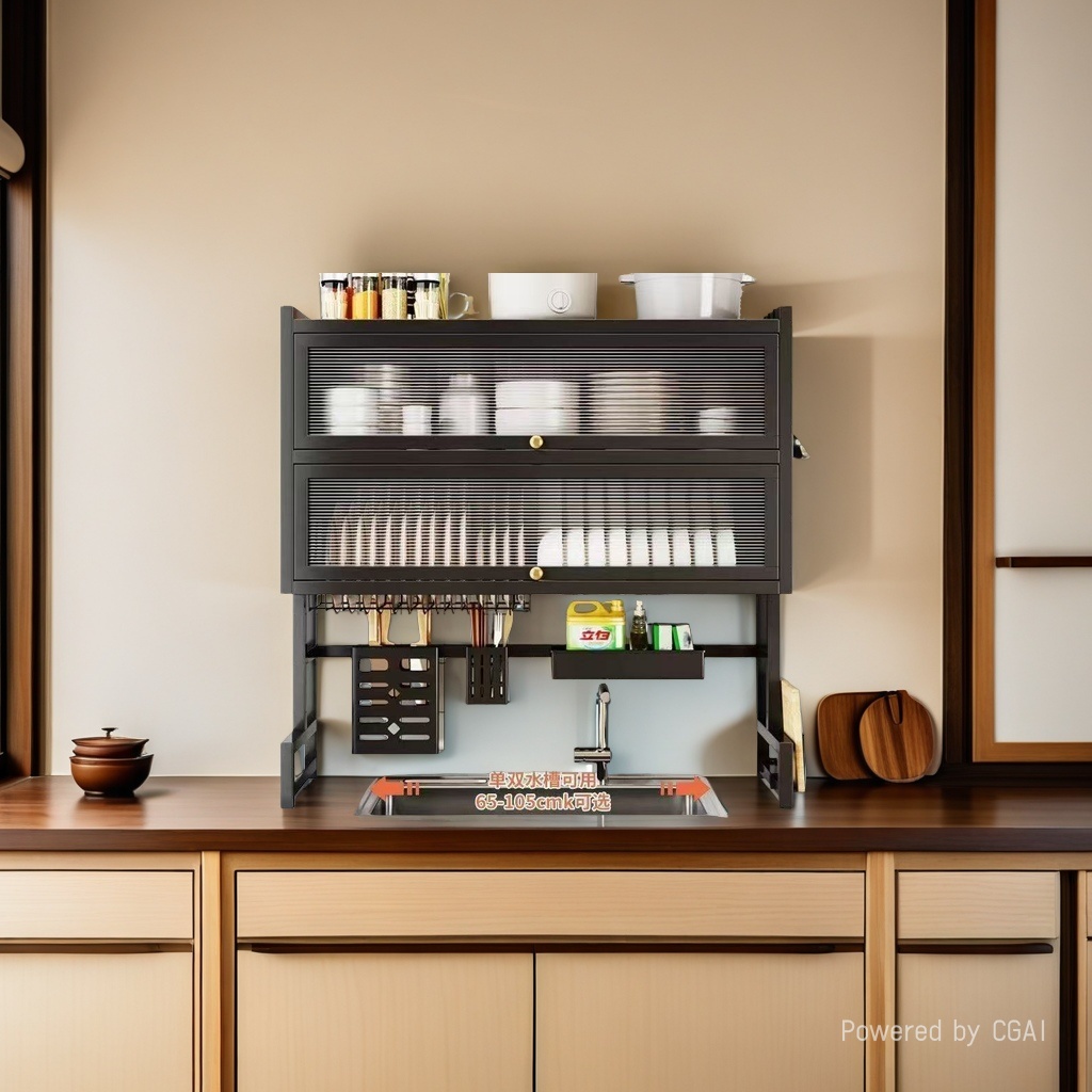 厨房加厚碳钢双层洗碗槽水池置物架厨房台面餐具碗碟沥水收纳架产品图