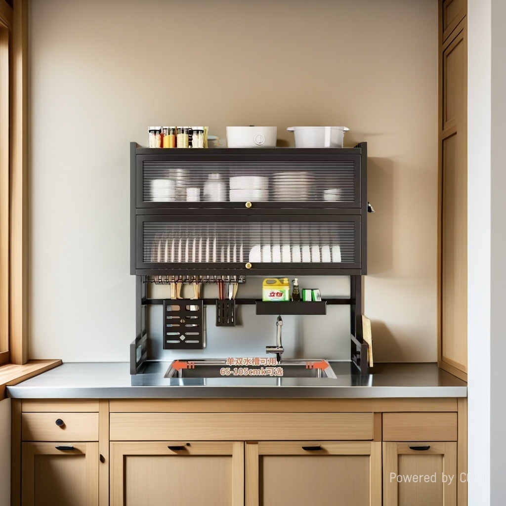 厨房加厚碳钢双层洗碗槽水池置物架厨房台面餐具碗碟沥水收纳架细节图