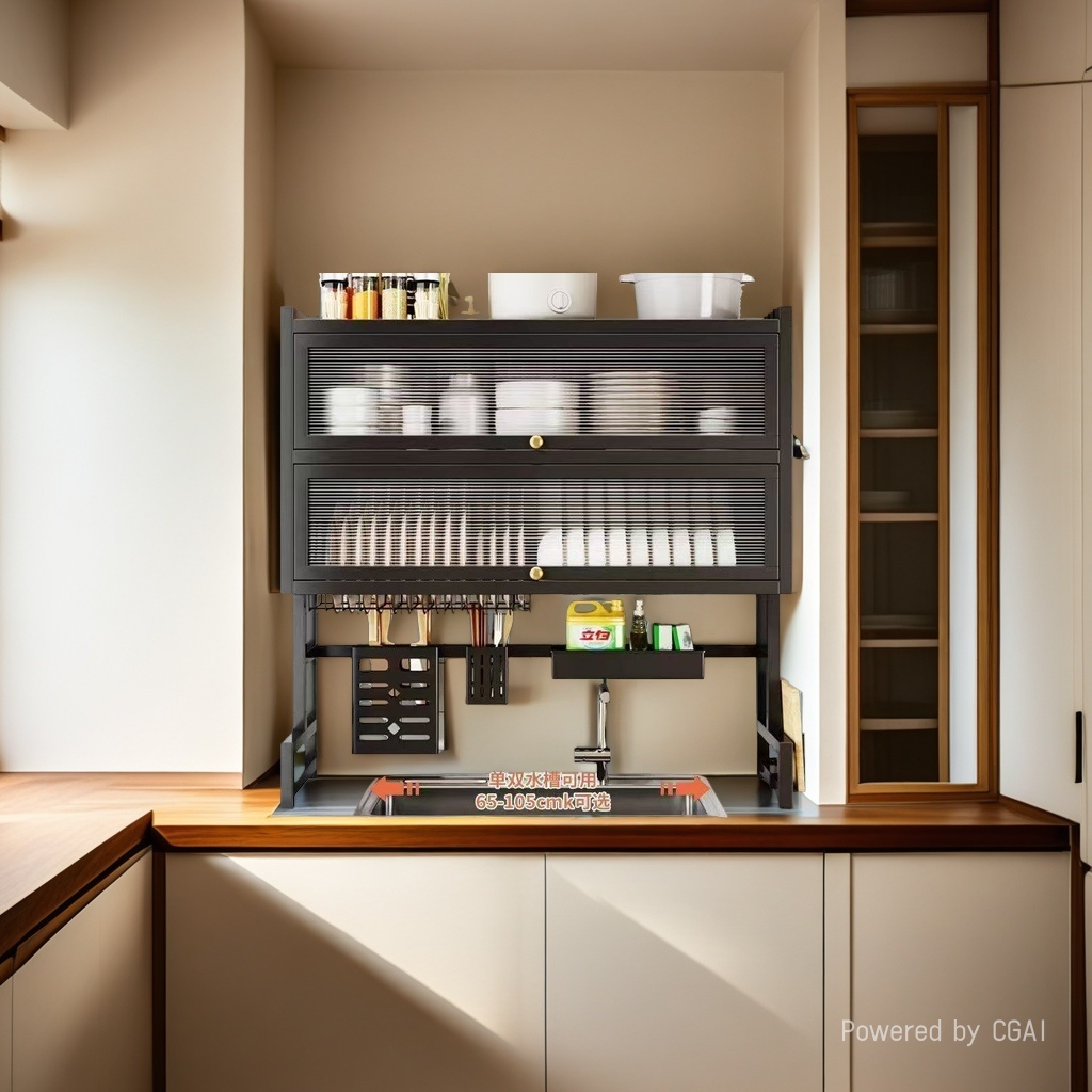 厨房加厚碳钢双层洗碗槽水池置物架厨房台面餐具碗碟沥水收纳架