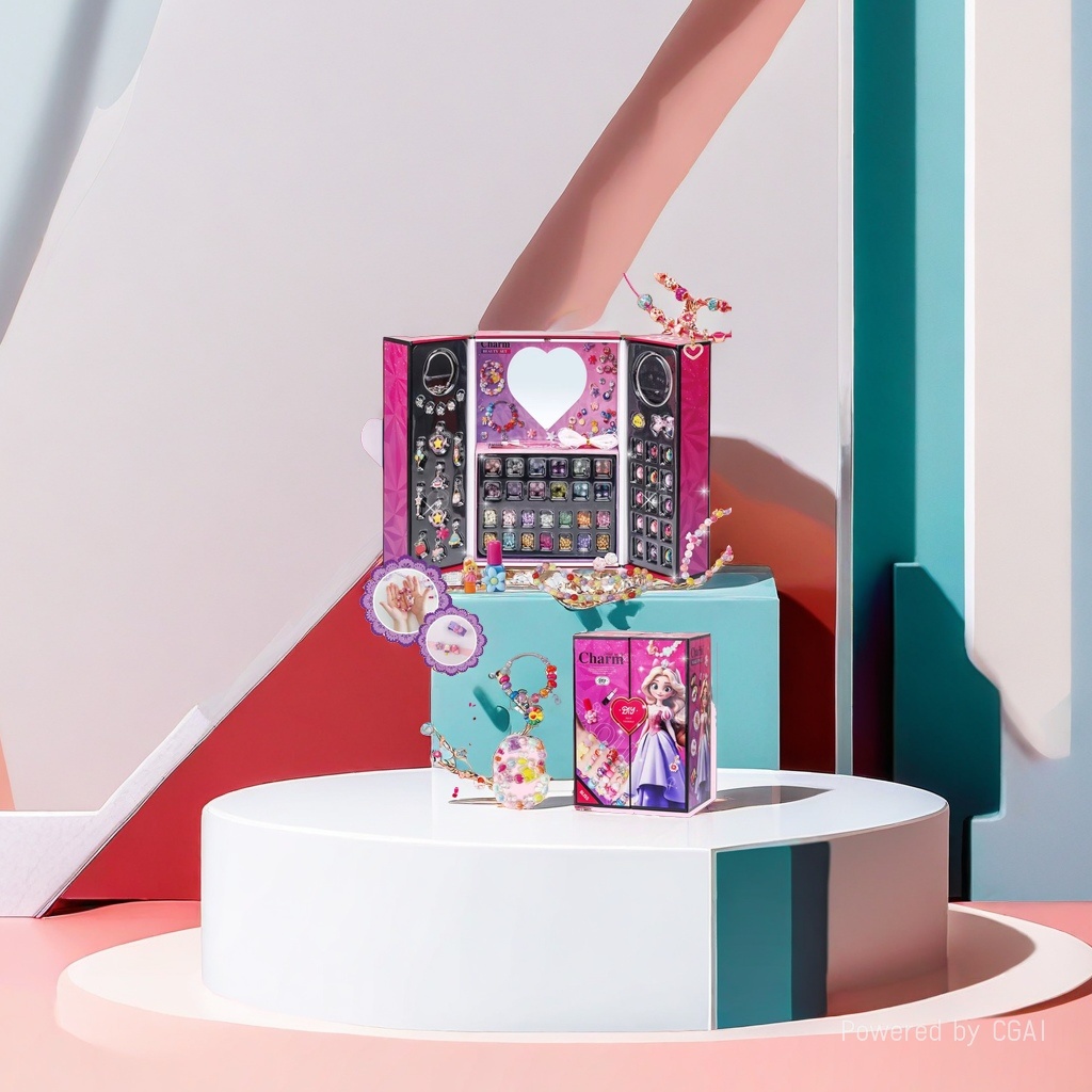 Charm儿童DIY化妆盒36件套粉色心形公主饰品套装产品图