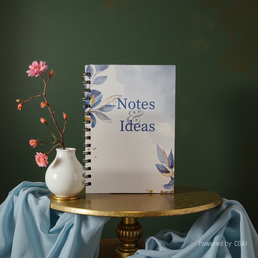 Donghu Paper Products A5 Notes & Ideas Watercolor Blue Gold Branch Leaf Coil Notebook, Artistic and Fresh Notebook, Student Journal, Office Notepad