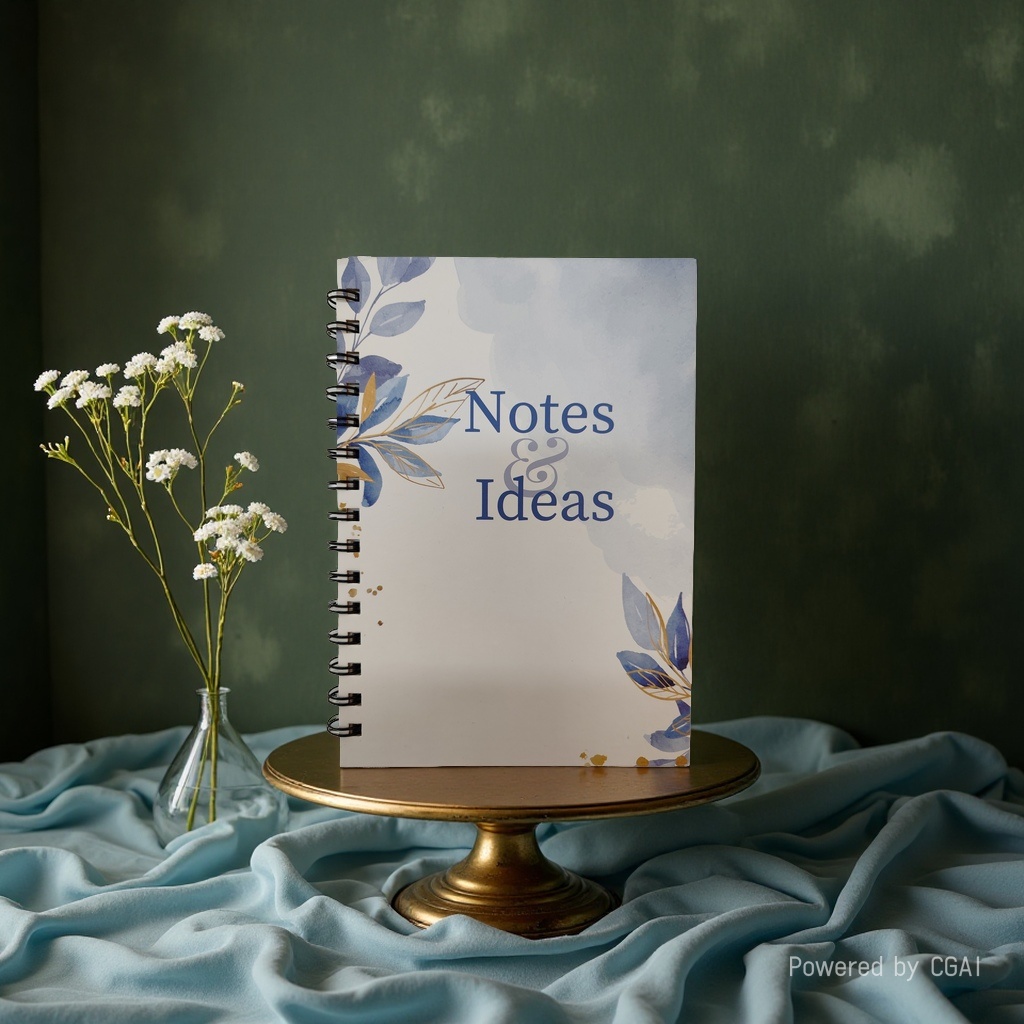 Donghu Paper Products A5 Notes & Ideas Watercolor Blue Gold Branch Leaf Coil Notebook, Artistic and Fresh Notebook, Student Journal, Office Notepad details Picture