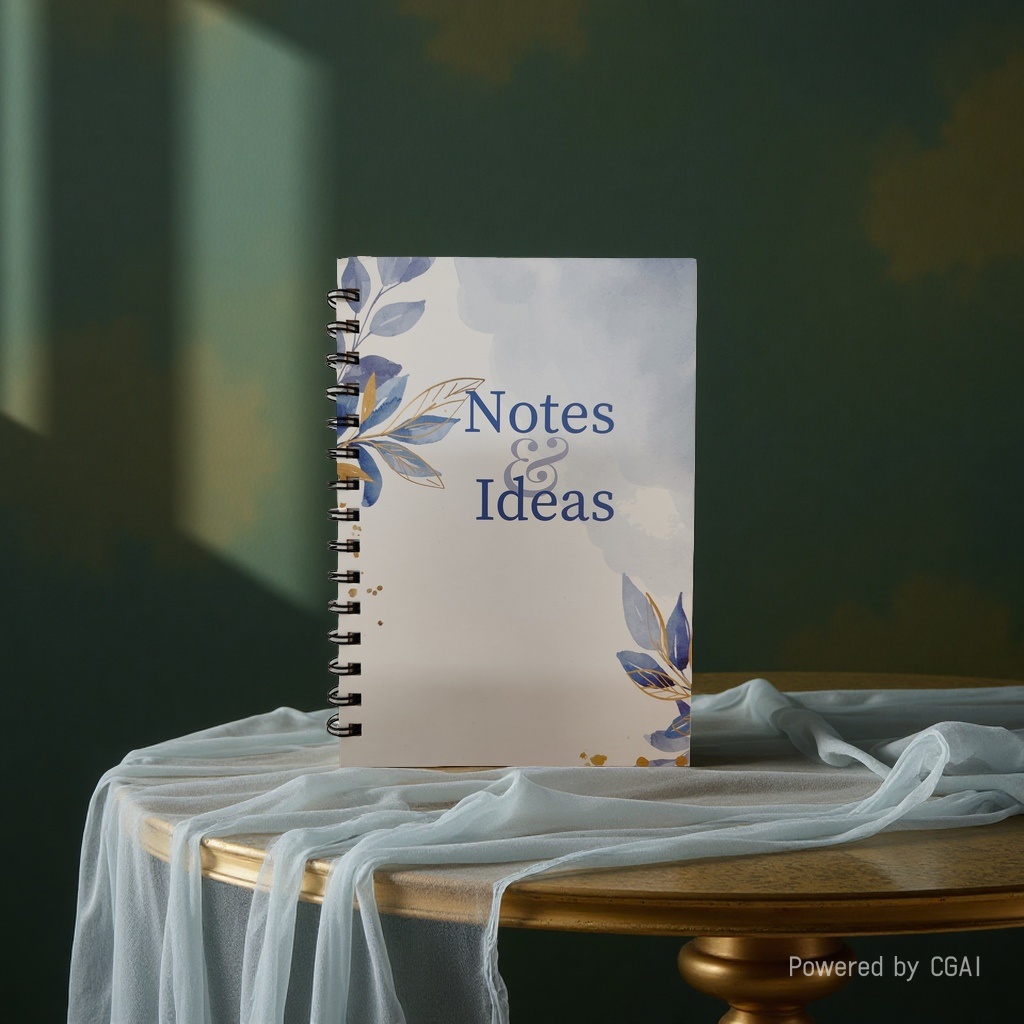 Donghu Paper Products A5 Notes & Ideas Watercolor Blue Gold Branch Leaf Coil Notebook, Artistic and Fresh Notebook, Student Journal, Office Notepad Specification image