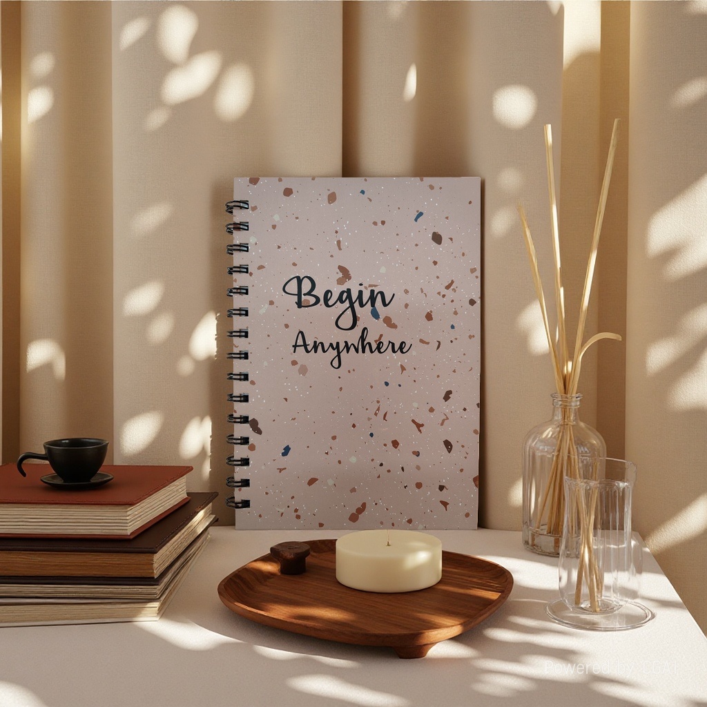 Donghu Paper Products A5 Begin Anywhere Pink terrazzo Coil Notebook High Appearance Level Inspirational Notebook, Student Portable note-taking notebook Application Scenario