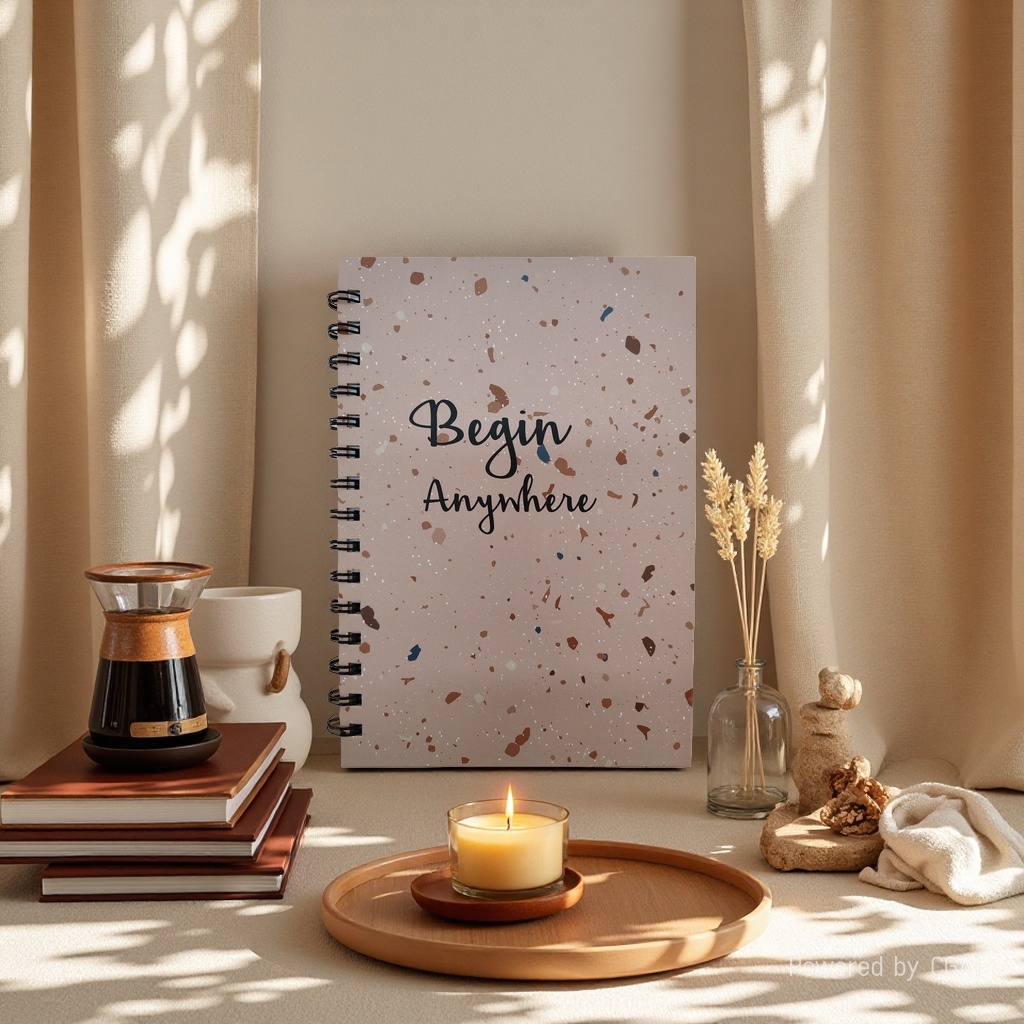 Donghu Paper Products A5 Begin Anywhere Pink terrazzo Coil Notebook High Appearance Level Inspirational Notebook, Student Portable note-taking notebook