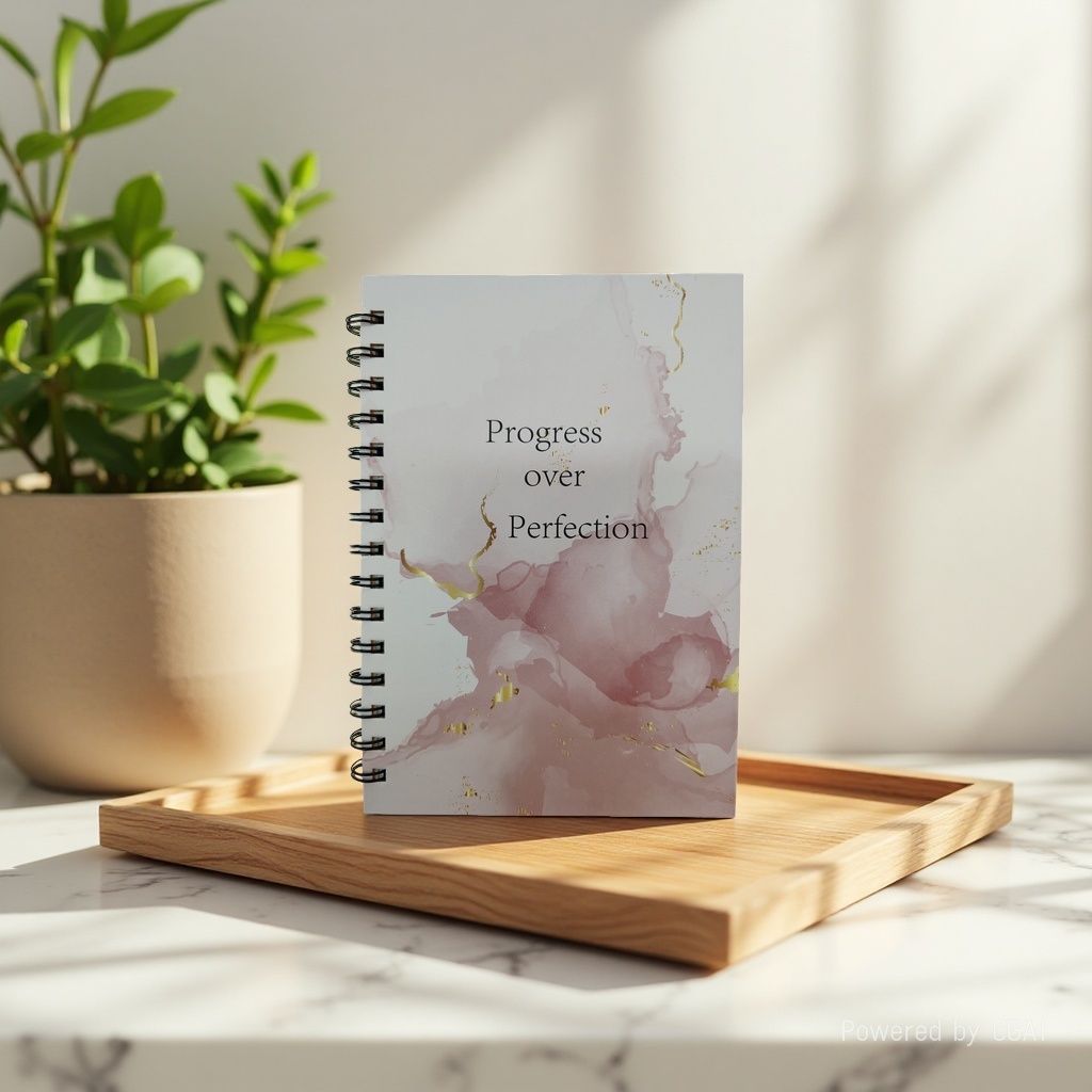Donghu Paper Products A5 Pink Gold Ink Hot Stamping Coil Notebook, Nordic Style Pink Gold Ink Hot Stamping Coil Notebook, English Inspirational slogan Portable Notebook for Office and study details Picture