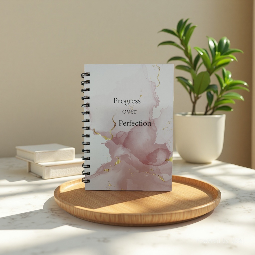 Donghu Paper Products A5 Pink Gold Ink Hot Stamping Coil Notebook, Nordic Style Pink Gold Ink Hot Stamping Coil Notebook, English Inspirational slogan Portable Notebook for Office and study