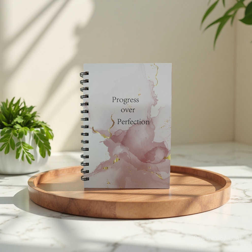 Donghu Paper Products A5 Pink Gold Ink Hot Stamping Coil Notebook, Nordic Style Pink Gold Ink Hot Stamping Coil Notebook, English Inspirational slogan Portable Notebook for Office and study Specification image