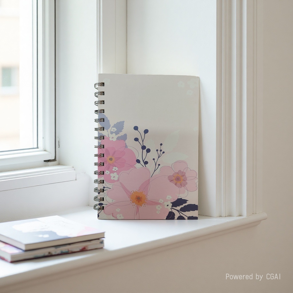 Donghu Paper Products A5 Soft Mist Pink Flower Coil Notebook, Artistic Flower Notebook, Exquisite flower cover Diary Diary Specification image