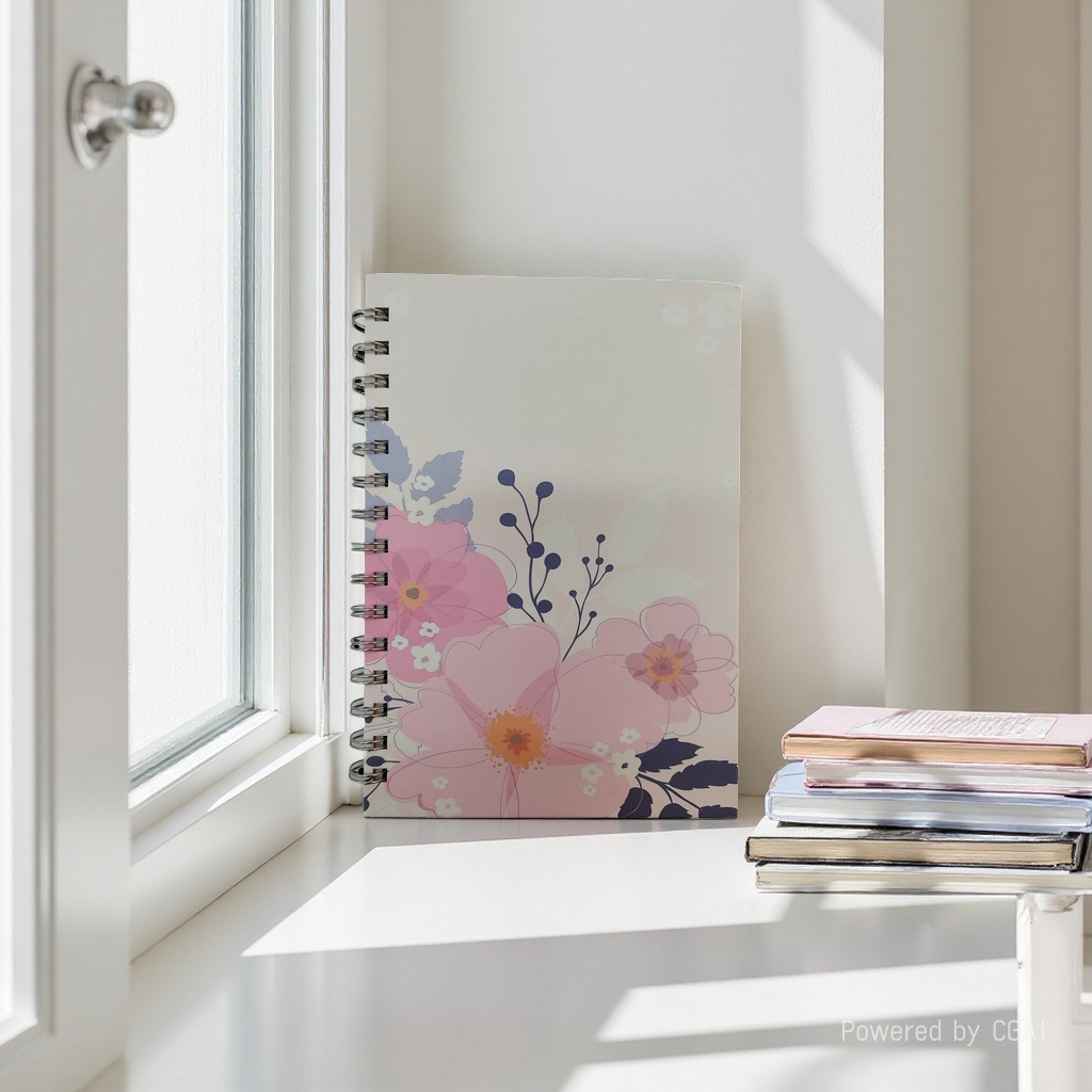 Donghu Paper Products A5 Soft Mist Pink Flower Coil Notebook, Artistic Flower Notebook, Exquisite flower cover Diary Diary