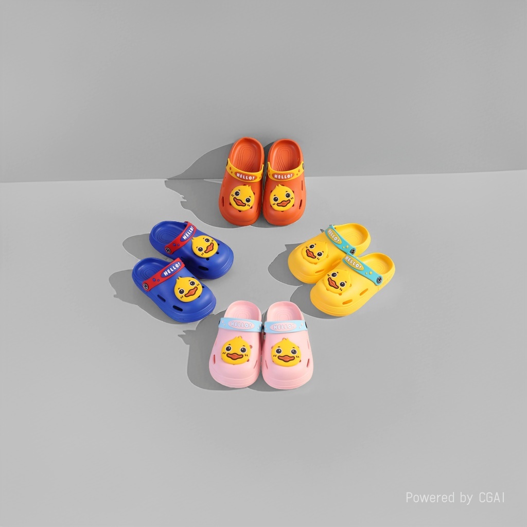 卡通鸭子图案洞洞鞋防滑柔软透气儿童鞋细节图