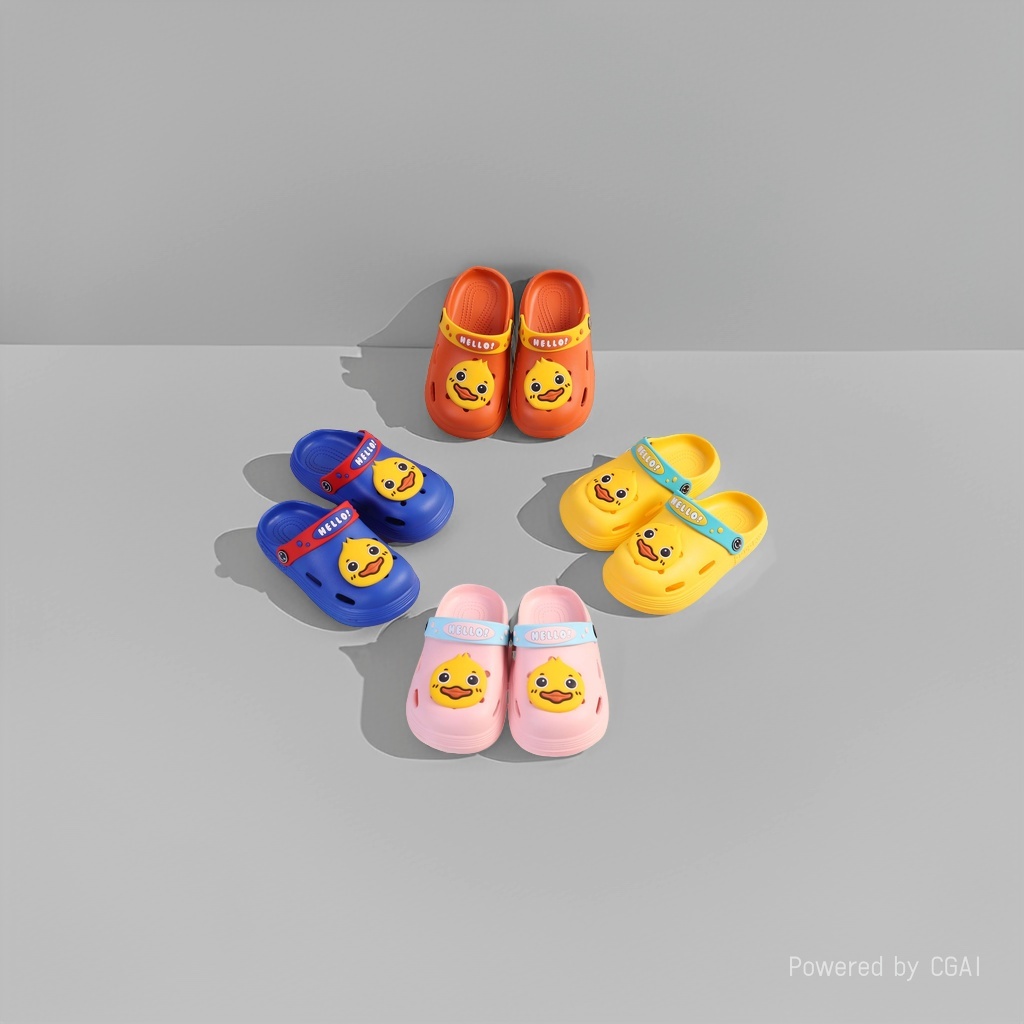 卡通鸭子图案洞洞鞋防滑柔软透气儿童鞋产品图