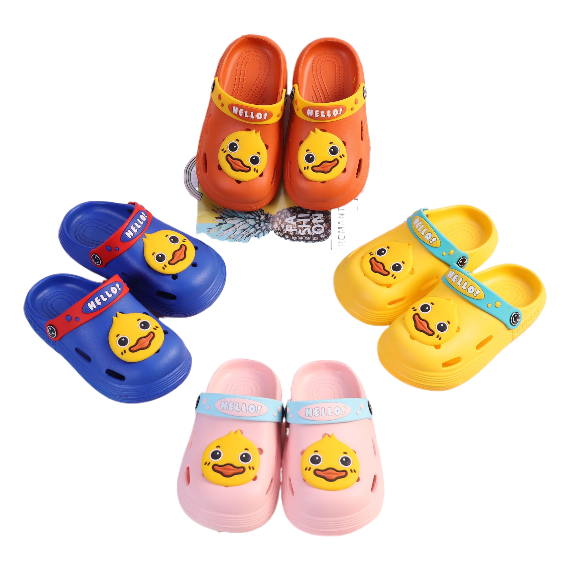 卡通鸭子图案洞洞鞋防滑柔软透气儿童鞋