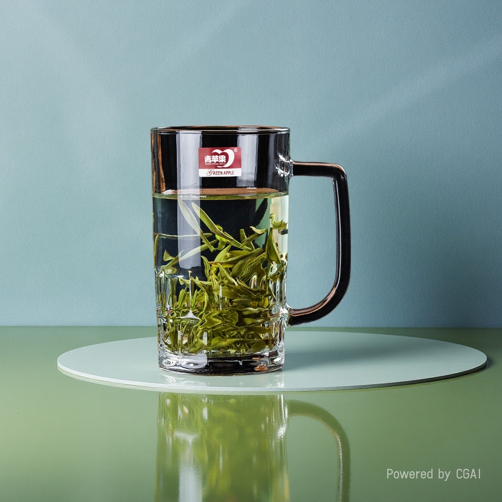 玻璃杯/带把玻璃水杯/太阳浮雕杯子/玻璃茶杯/杯子产品图