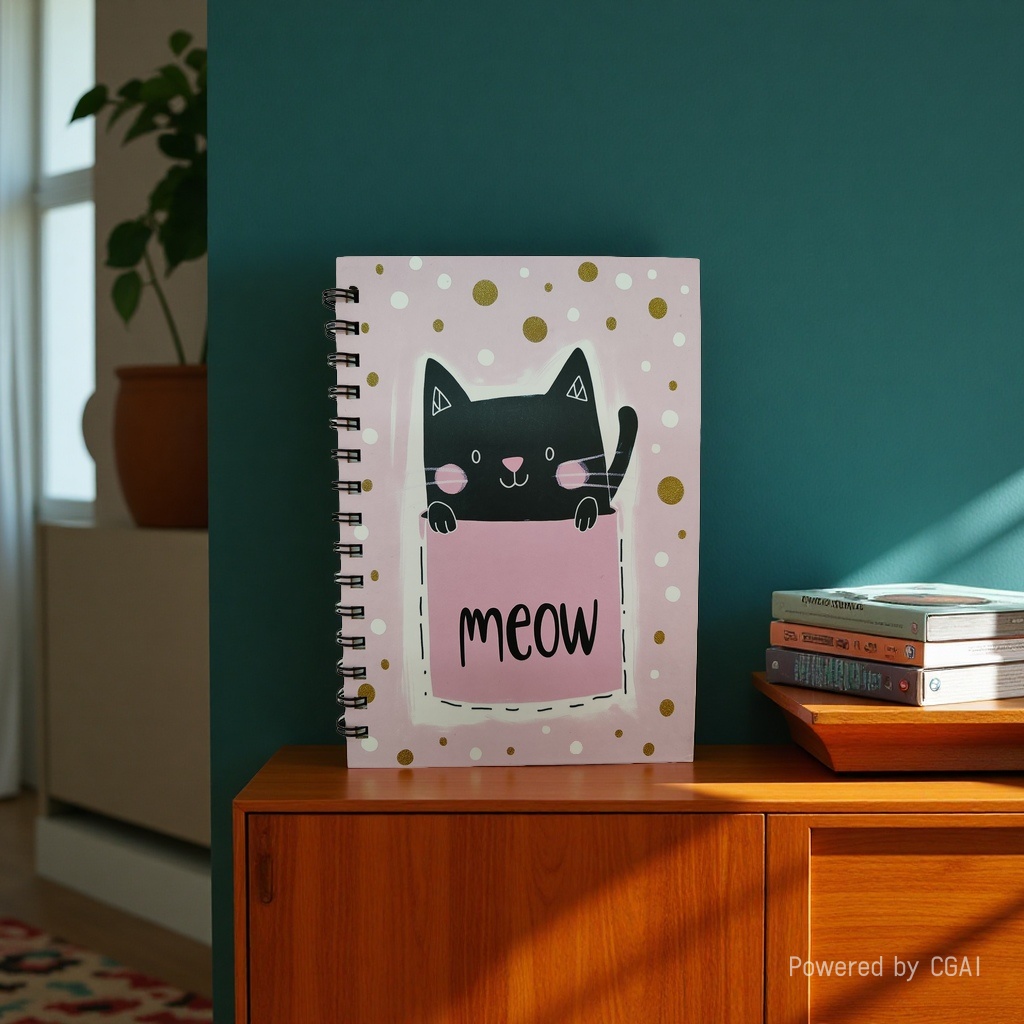 Donghu Paper Products A5 Pink Gold polka Dot Cat Coil Book, Soft and cute Meow pocket Cat, student diary, notebook, Portable Notepad details Picture