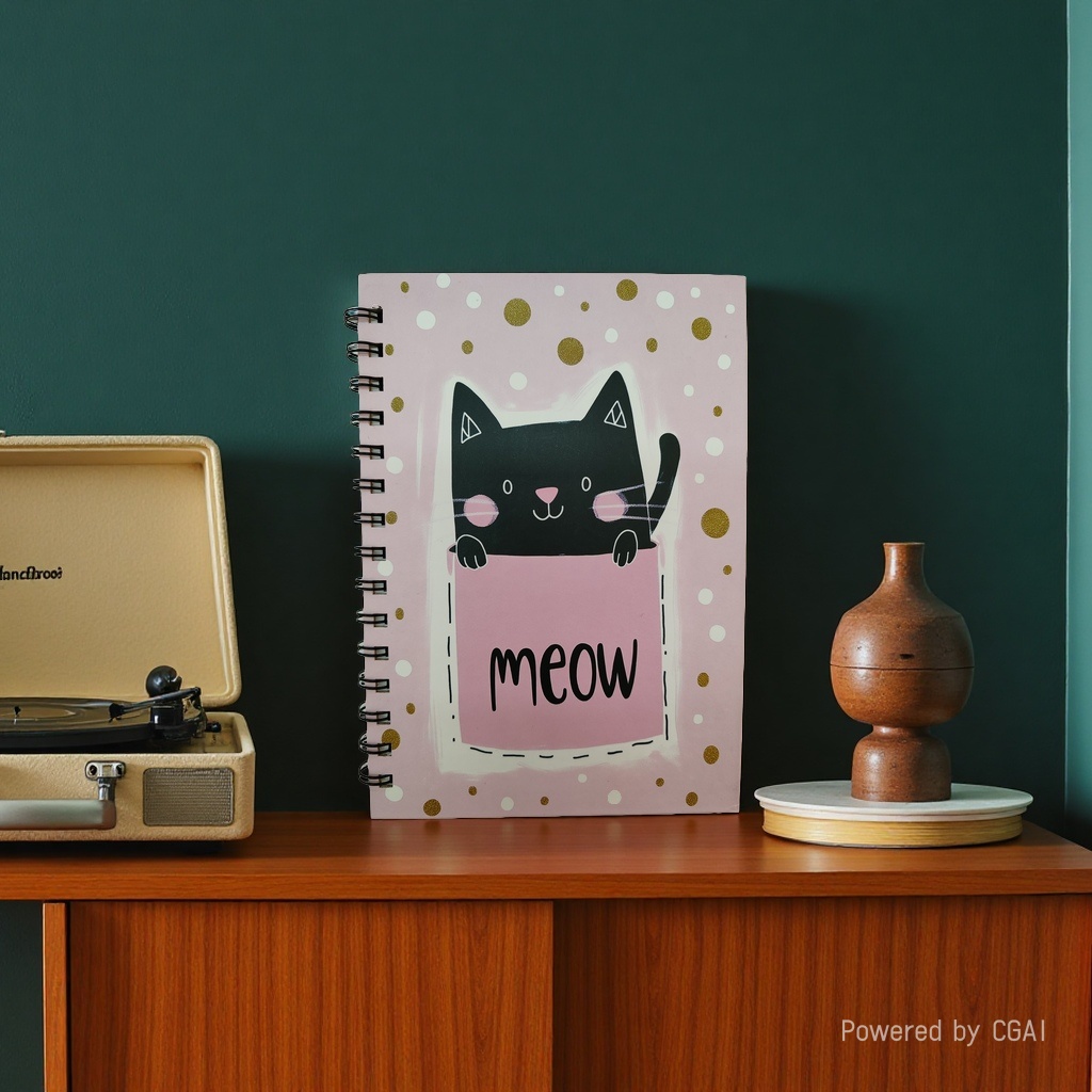 Donghu Paper Products A5 Pink Gold polka Dot Cat Coil Book, Soft and cute Meow pocket Cat, student diary, notebook, Portable Notepad Application Scenario