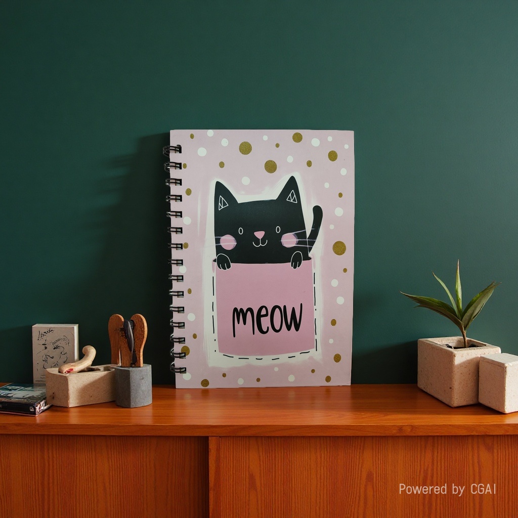 Donghu Paper Products A5 Pink Gold polka Dot Cat Coil Book, Soft and cute Meow pocket Cat, student diary, notebook, Portable Notepad Specification image
