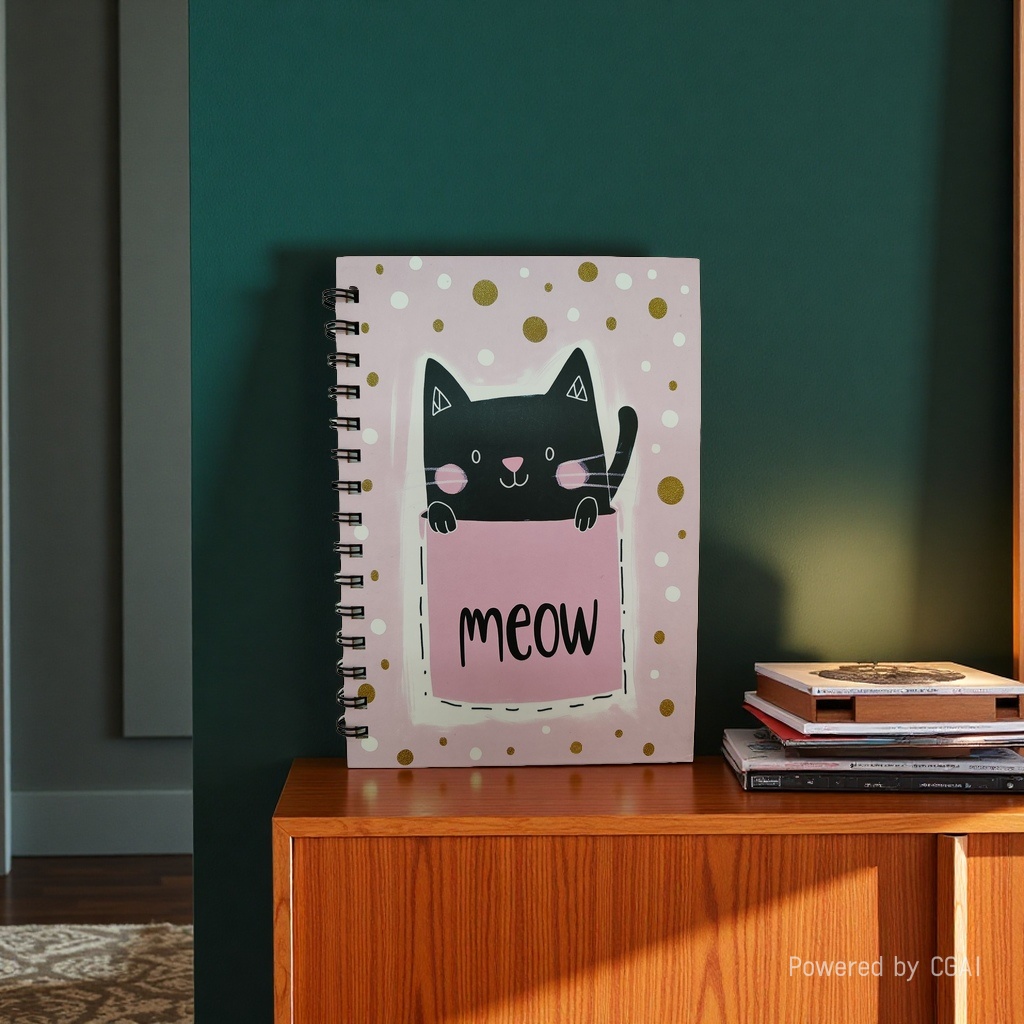 Donghu Paper Products A5 Pink Gold polka Dot Cat Coil Book, Soft and cute Meow pocket Cat, student diary, notebook, Portable Notepad