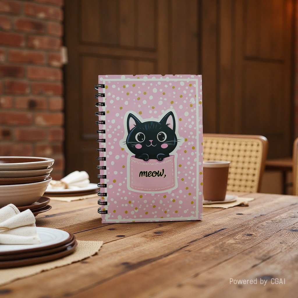 Donghu Paper Products A5 Pink Gold polka Dot Pocket Cat Coil Notebook Meow Cute girlish Heart Notebook, Student Portable Notepad, planner