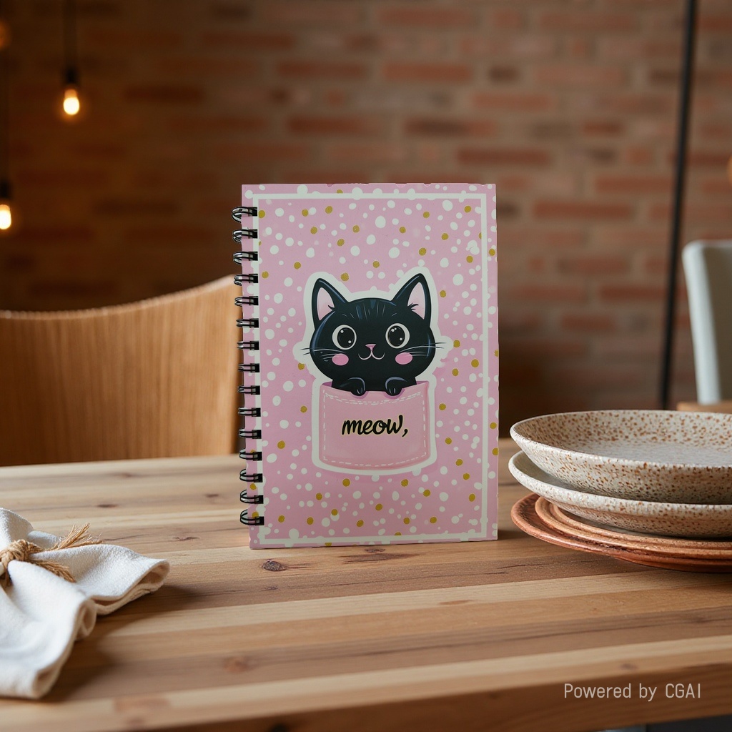 Donghu Paper Products A5 Pink Gold polka Dot Pocket Cat Coil Notebook Meow Cute girlish Heart Notebook, Student Portable Notepad, planner Specification image
