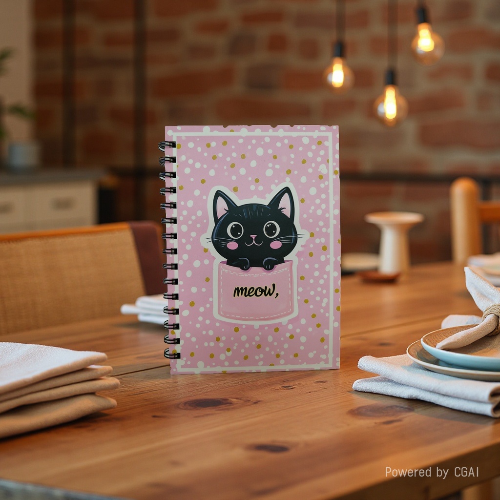 Donghu Paper Products A5 Pink Gold polka Dot Pocket Cat Coil Notebook Meow Cute girlish Heart Notebook, Student Portable Notepad, planner Application Scenario