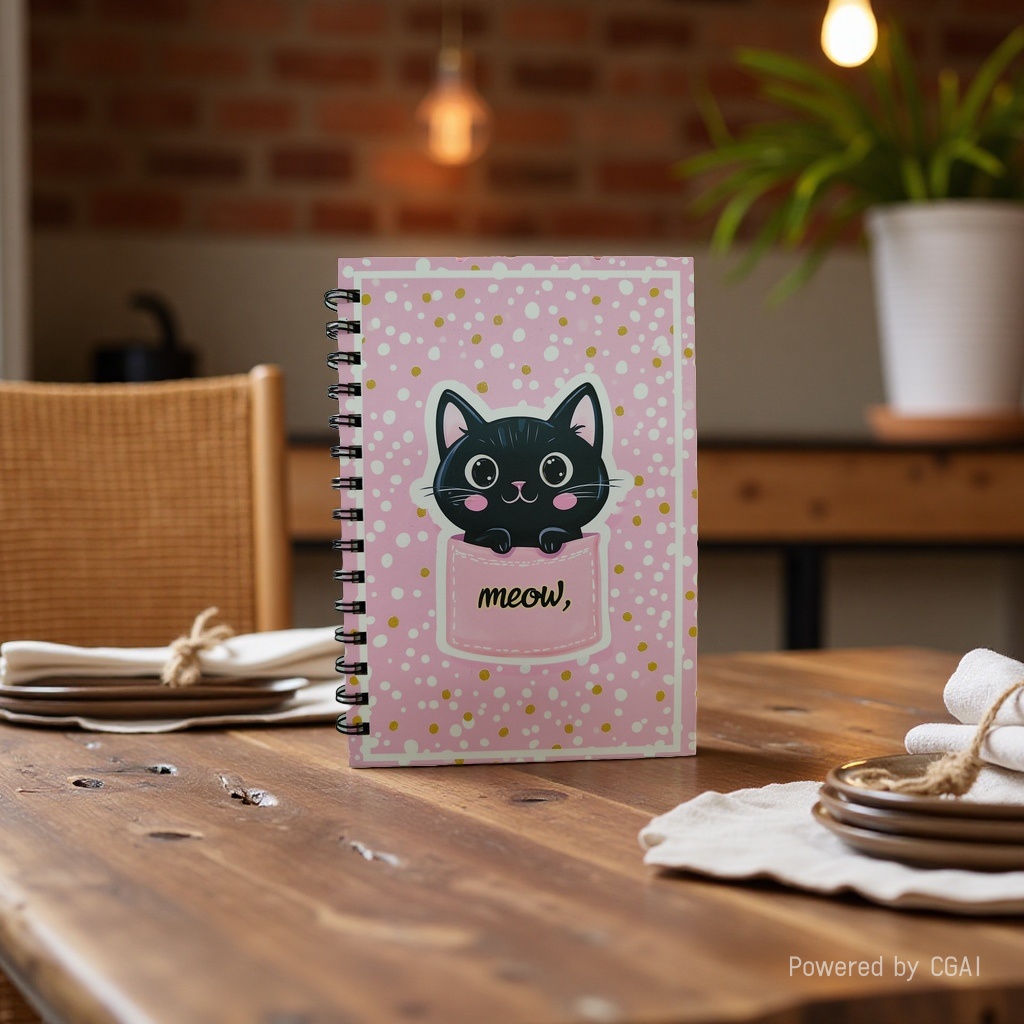 Donghu Paper Products A5 Pink Gold polka Dot Pocket Cat Coil Notebook Meow Cute girlish Heart Notebook, Student Portable Notepad, planner details Picture
