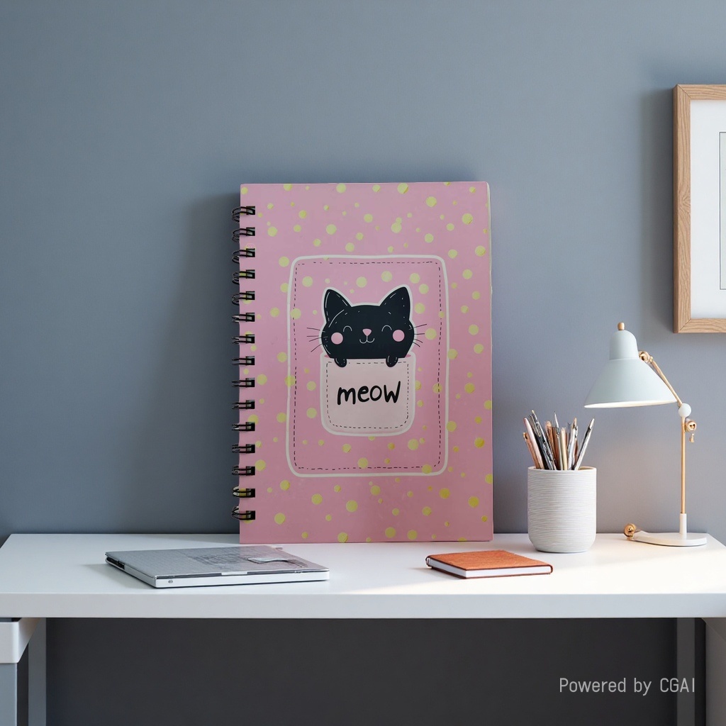 Donghu Paper Products A5 Pink Gold polka Dot Pocket Black Cat Coil Notebook Meow Cute girlish Heart Notebook, Student portable Notepad, planner Application Scenario