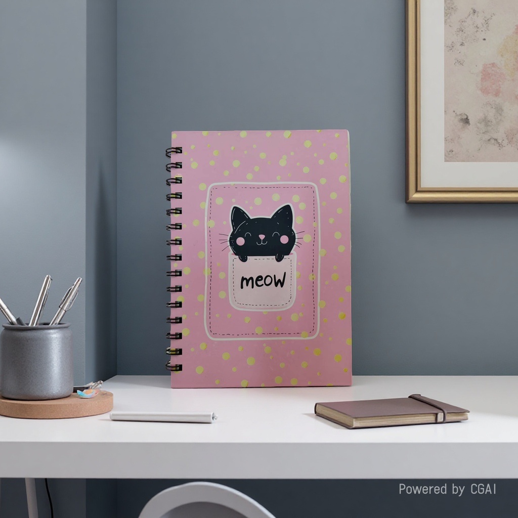 Donghu Paper Products A5 Pink Gold polka Dot Pocket Black Cat Coil Notebook Meow Cute girlish Heart Notebook, Student portable Notepad, planner details Picture
