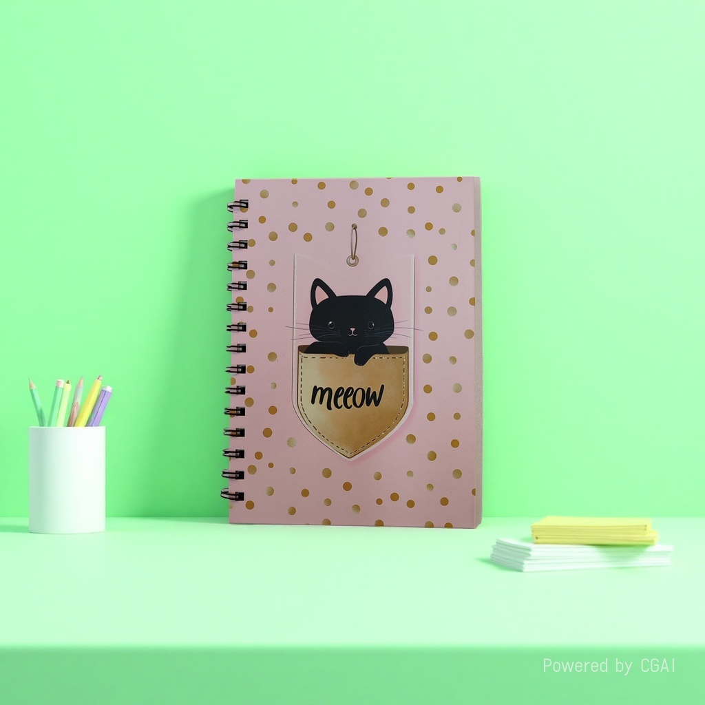 Donghu Paper Products A5 Soft and Cute Black Gold Pocket Black Cat Coil Notebook Pink Gold polka Dot Healing Notepad Student diary Handbook details Picture