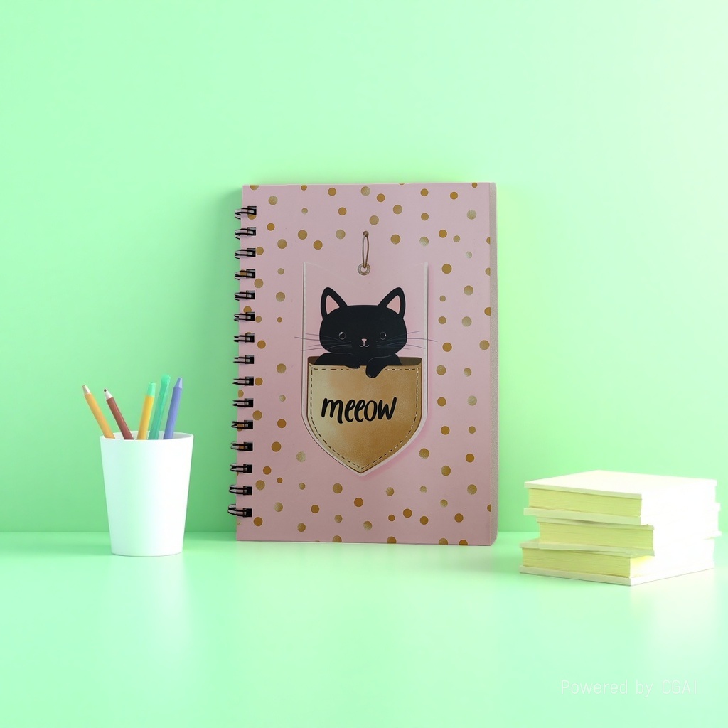 Donghu Paper Products A5 Soft and Cute Black Gold Pocket Black Cat Coil Notebook Pink Gold polka Dot Healing Notepad Student diary Handbook
