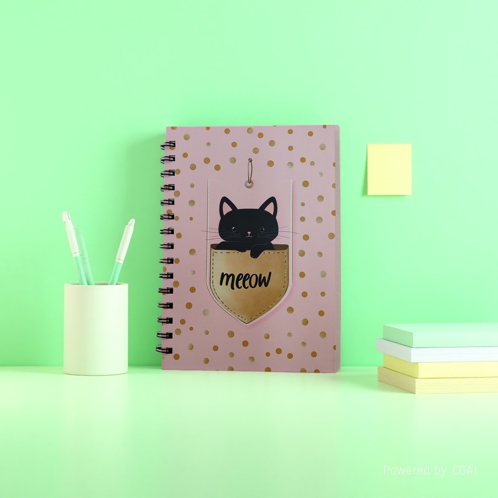 Donghu Paper Products A5 Soft and Cute Black Gold Pocket Black Cat Coil Notebook Pink Gold polka Dot Healing Notepad Student diary Handbook Specification image
