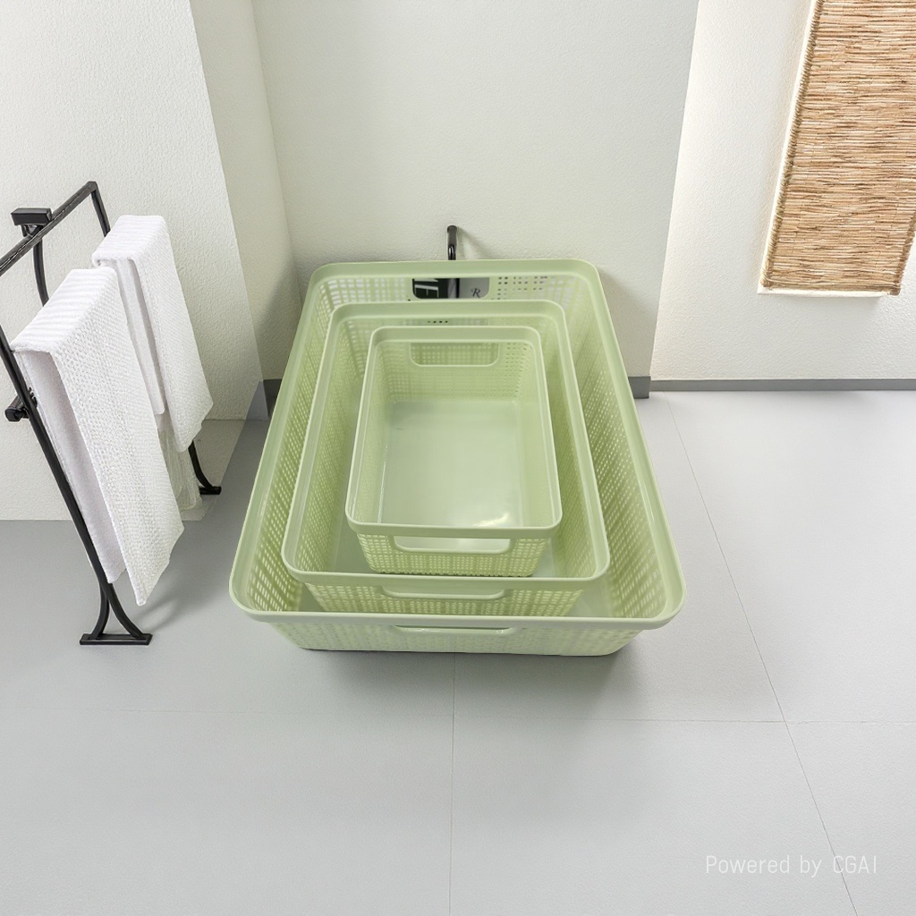 浅绿色塑料收纳篮置物篮收纳筐竹编收纳盒脏衣娄