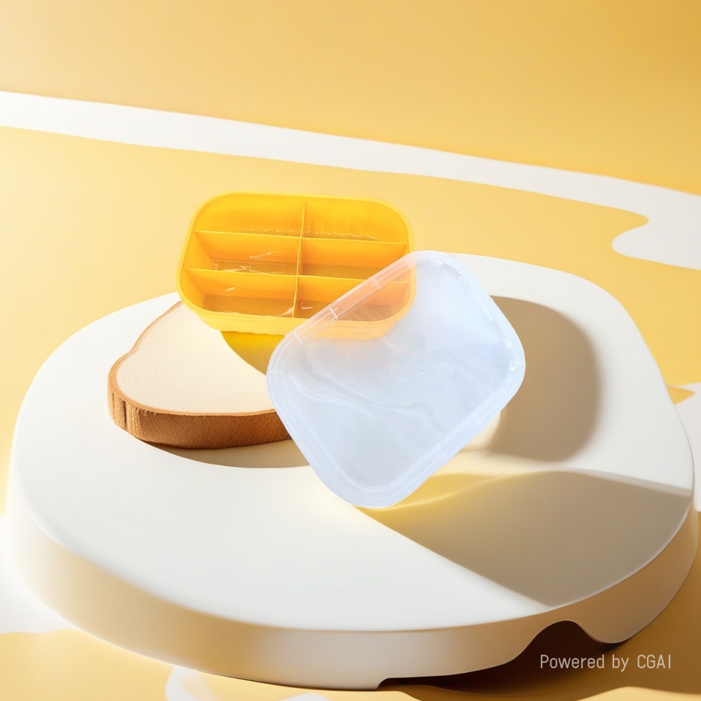 黄色分格餐盒透明盖子一次性餐具打包盒饭外卖盒塑料吸塑盒