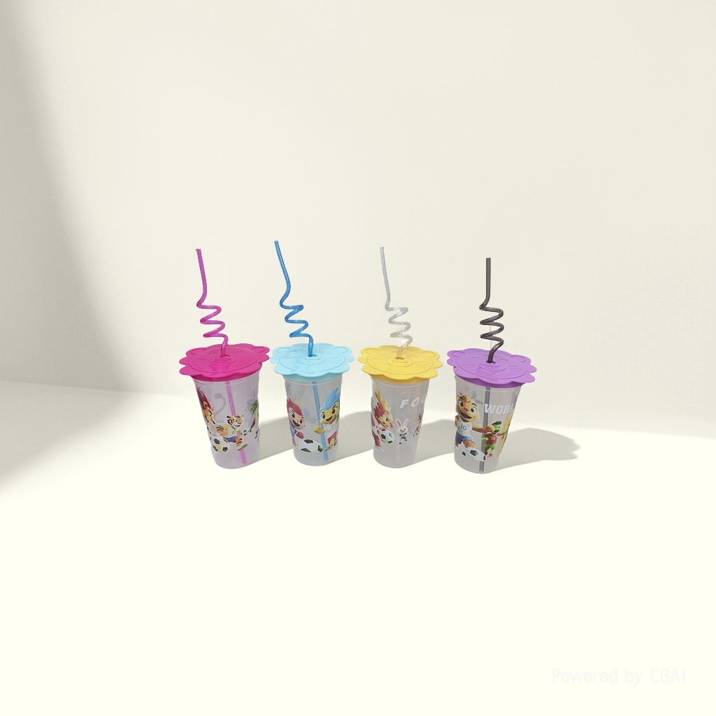Colorful cartoon straw cup, plastic children's water cup, slanted cross cup, water cup, children's plastic cup