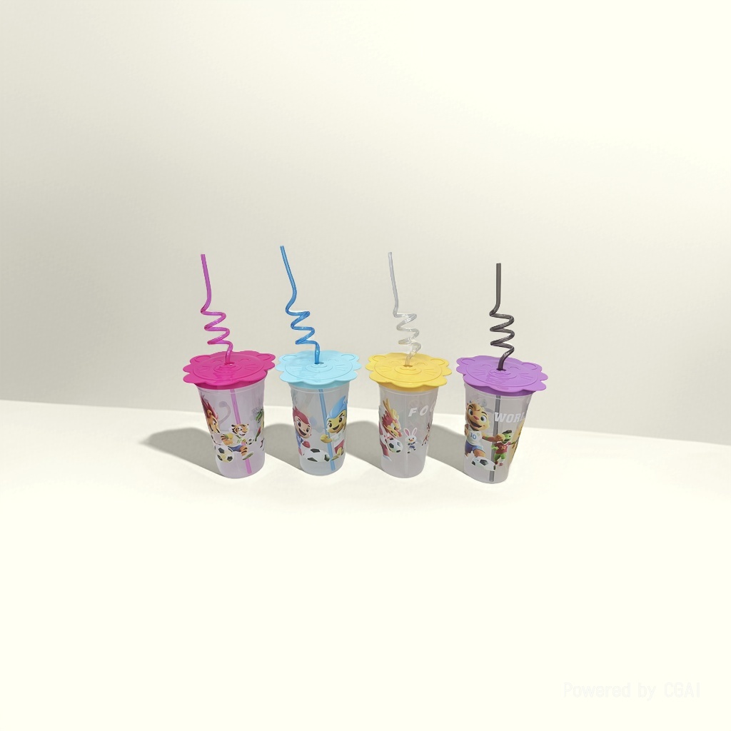 Colorful cartoon straw cup, plastic children's water cup, slanted cross cup, water cup, children's plastic cup details Picture