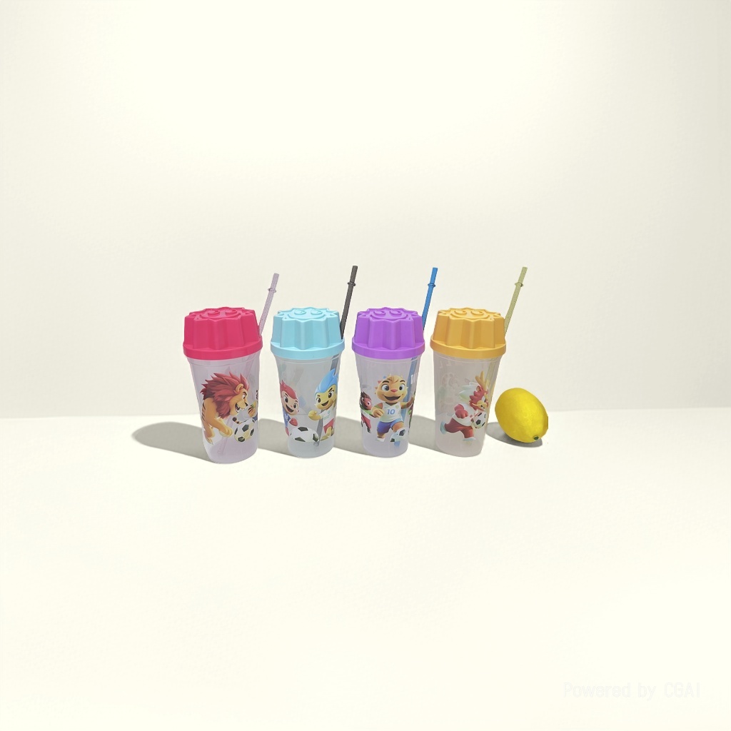 Colorful cartoon straw cup, plastic children's water cup, slanted cross cup, water cup, children's plastic cup Specification image