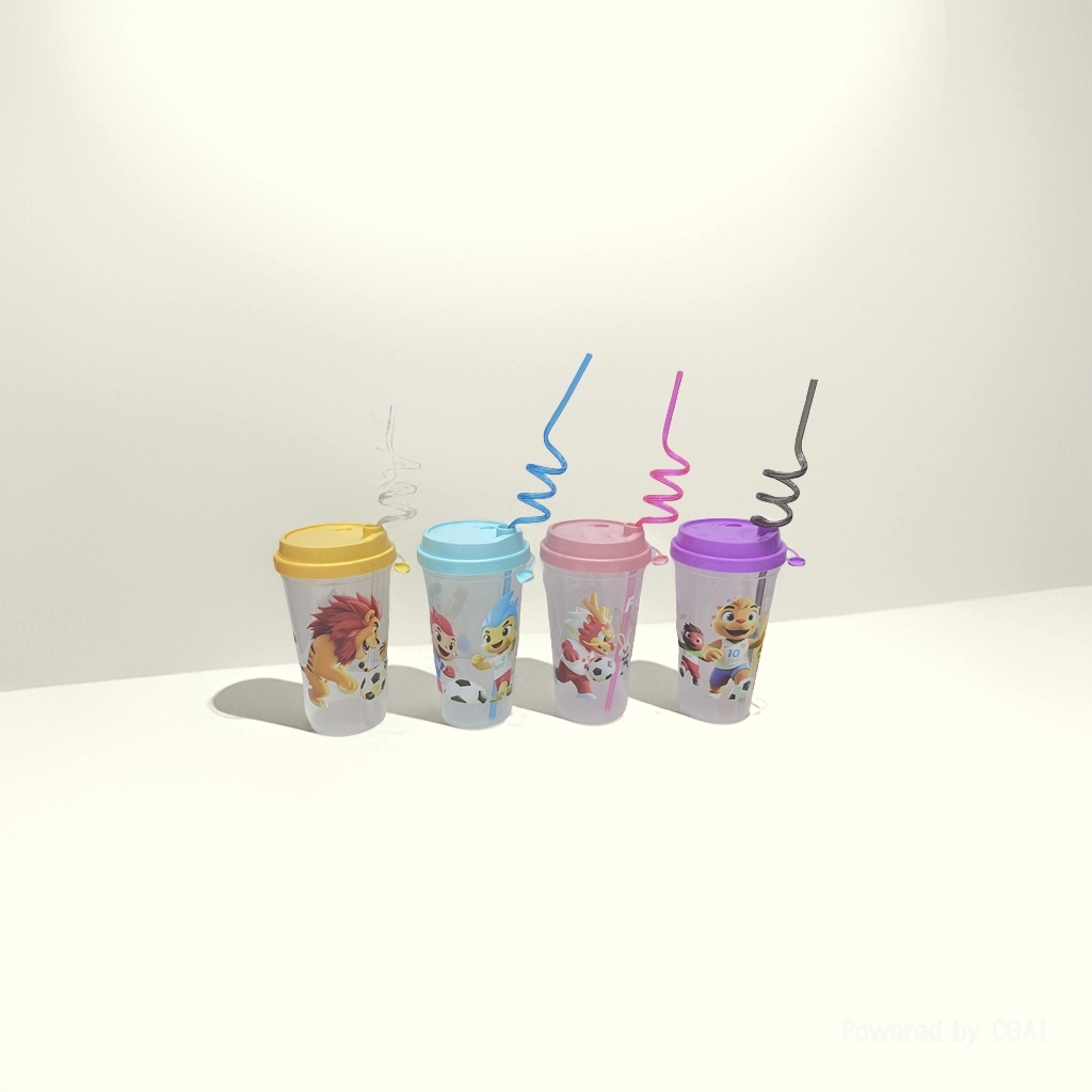 Cartoon children's straw cups, plastic water cups, diagonal cross design with patterns, portable cups, factory direct sales, cross-border e-commerce wholesale for foreign trade