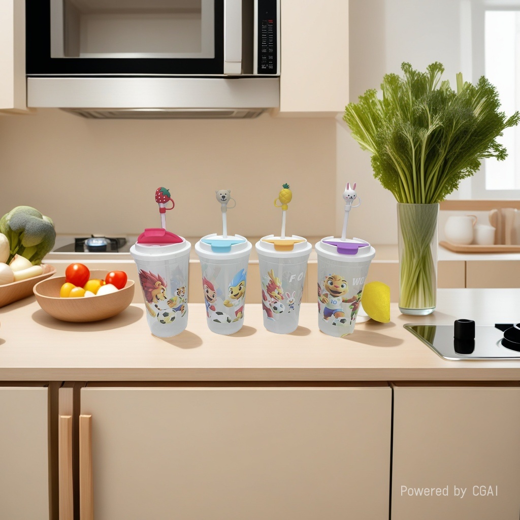 Cartoon children's straw cup, plastic water cup, diagonal cross design with pattern, portable cup, factory direct sales, cross-border e-commerce wholesale for foreign trade, 145116666 Application Scenario