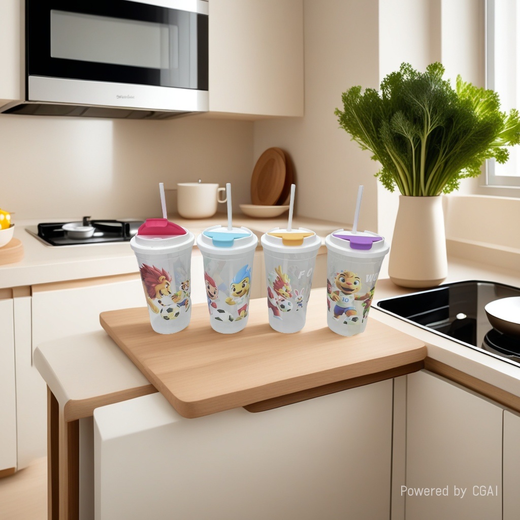 Cartoon children's straw cup, plastic water cup, diagonal cross design with pattern, portable cup, factory direct sales, cross-border e-commerce wholesale for foreign trade, 145116666