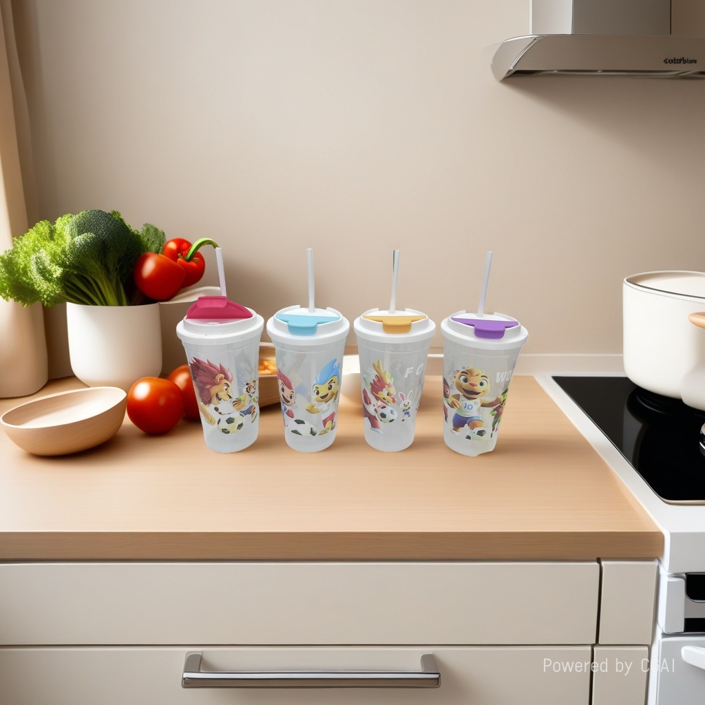 Cartoon children's straw cup, plastic water cup, diagonal cross design with pattern, portable cup, factory direct sales, cross-border e-commerce wholesale for foreign trade, 145116666 details Picture